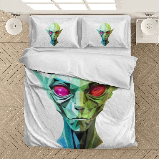 Polygonal Alien: Portrait with Red Eyes Bedding Sets