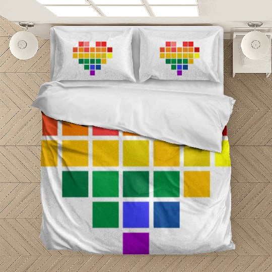Rainbow Pixel heart Bedding Sets