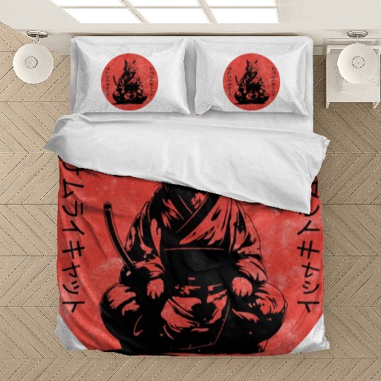 Wise Calm Vintage Retro Japanese Kitty Samurai Cat Bedding Sets