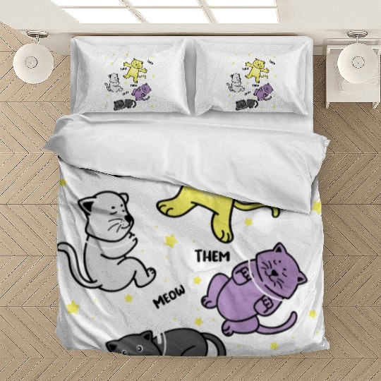 Cat They Them Their Meow Nonbinary Flag Bedding Sets
