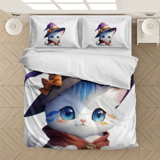 Cute Watercolor Witch Cat Bedding Sets
