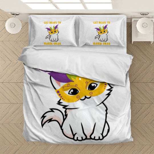 Cat Ready To Mardi Gras Bedding Sets