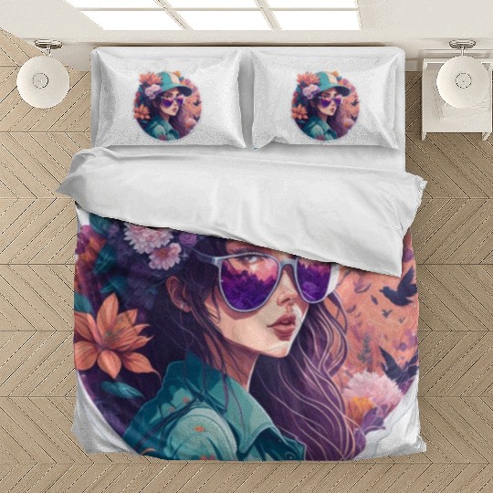 Chic Girl, Sunglasses & Flowers - Radiant Art Bedding Sets