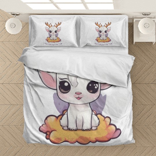 Cute White Deer with Antlers on a Cloud Bedding Sets