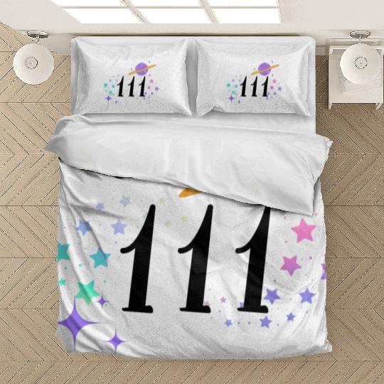Angel Numbers 111 Purple Saturn with Stars Bedding Sets