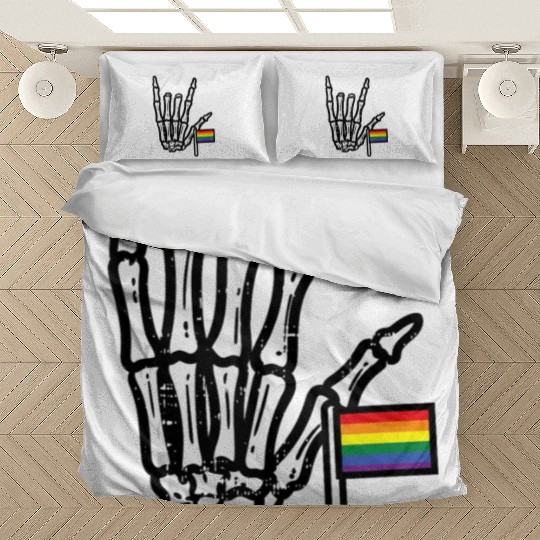 Gay Flag I Love You Hand Skeleton Rainbow Pride Bedding Sets