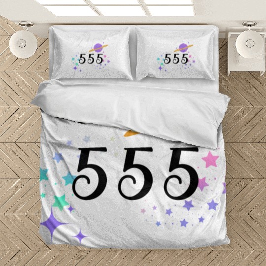 Angel Numbers 555 Purple Saturn with Stars Bedding Sets