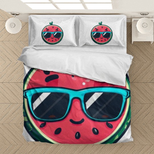 Kawaii Melon with Sunglasses: Summer Fruit Chill Bedding Sets