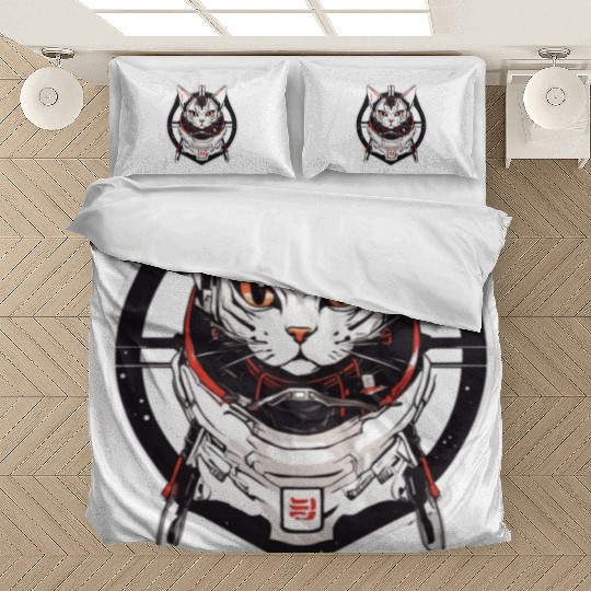 Samurai Space Cat Saga: Cosmic Feline Embarks on a Bedding Sets