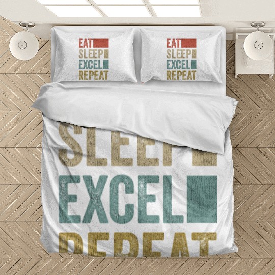 Vintage Retro Eat Sleep Excel Repeat Funny Excel Bedding Sets