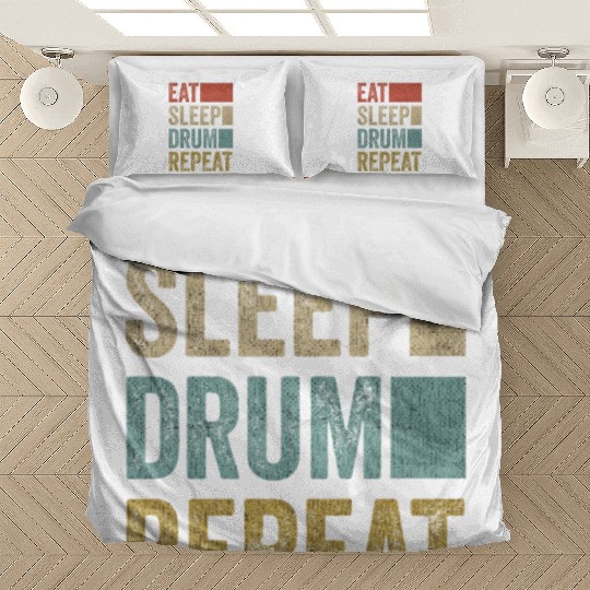 Retro Eat Sleep Drum Repeat Percussion Drummer Bedding Sets