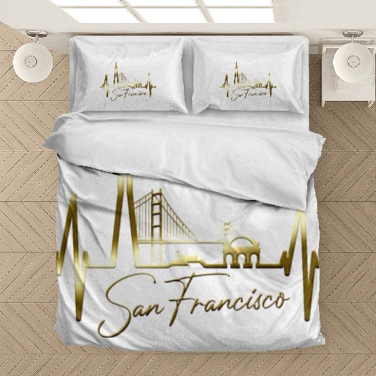 San Francisco Skyline Heartbeat California Lover Bedding Sets