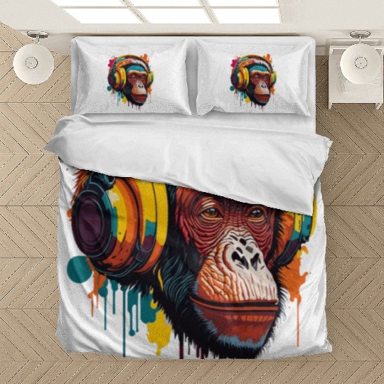 Chimpanzee Wearing Headphone Bedding Sets