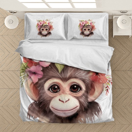 Monkey Chimpanzee Jungle Animal Boho Floral Ape Bedding Sets