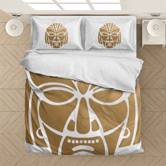 Aztec & Mayan Mask Logo: Minimalist Design Bedding Sets