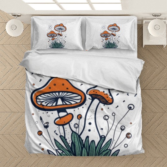 mushroom with Vintage Frog in Fall Woods Bedding Sets