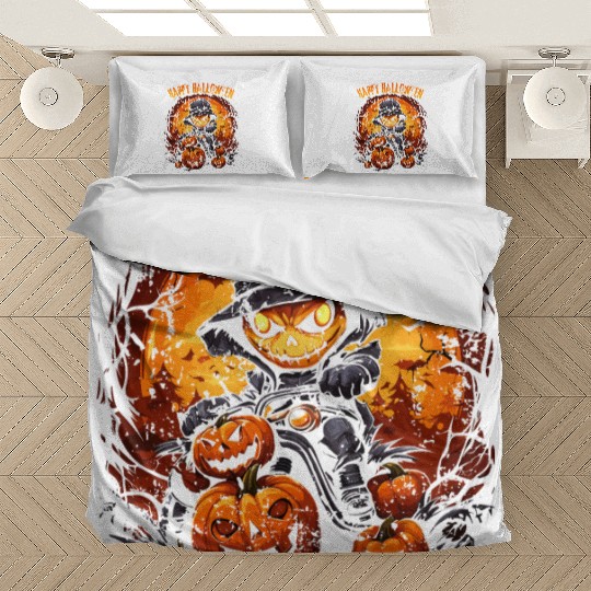 Halloween Pumpkin Riding Motorcycle Rider Bedding Sets