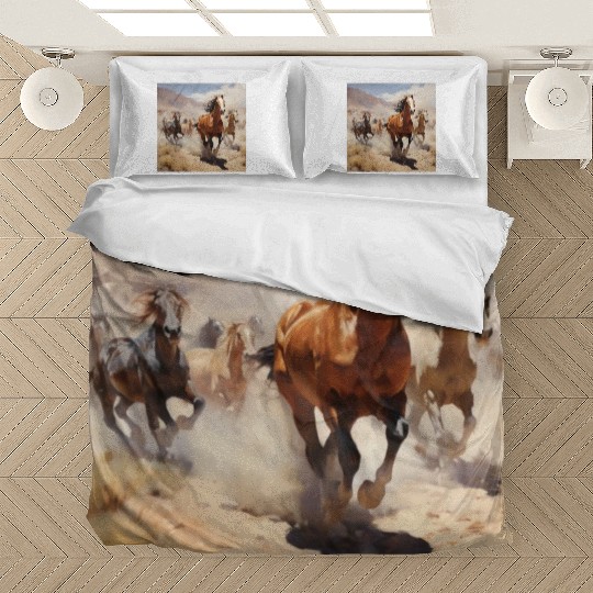 wild horses running in the desert Bedding Sets