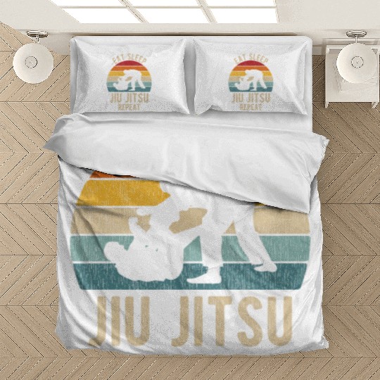 Eat Sleep Jiu-Jitsu Repeat Funny BJJ Bedding Sets Retro