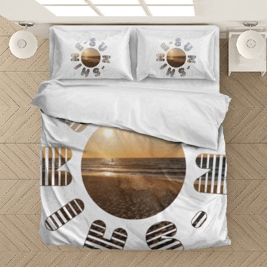 Sunset Beach Scene Graphic Design Bedding Sets