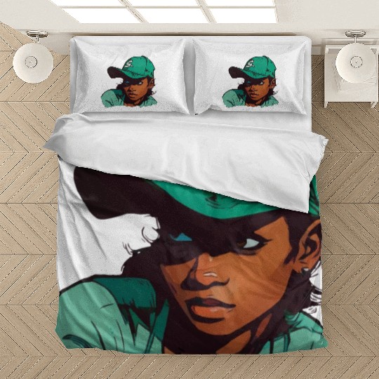 Light Skin Girl in Baseball Hat Bedding Sets