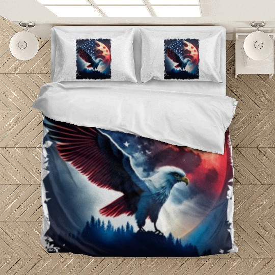 America eagle under Moon with American Flag Bedding Sets