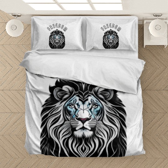 Freedom Roars: Lion Head Logo with 'Freedom' Word Bedding Sets
