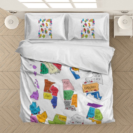 50 Cute US States Sticker Pack Bedding Sets