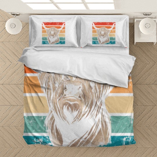 Retro Scottish Highland Cow Outfit Bedding Sets