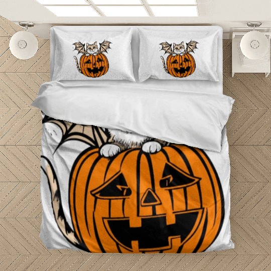 Cute Creepy Cat With Bat Wings Funny Halloween Bedding Sets
