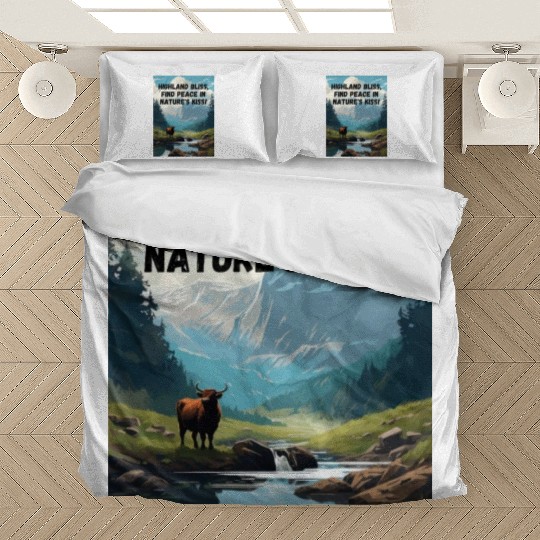 Highland Mountain Landscape with a highland cow Bedding Sets