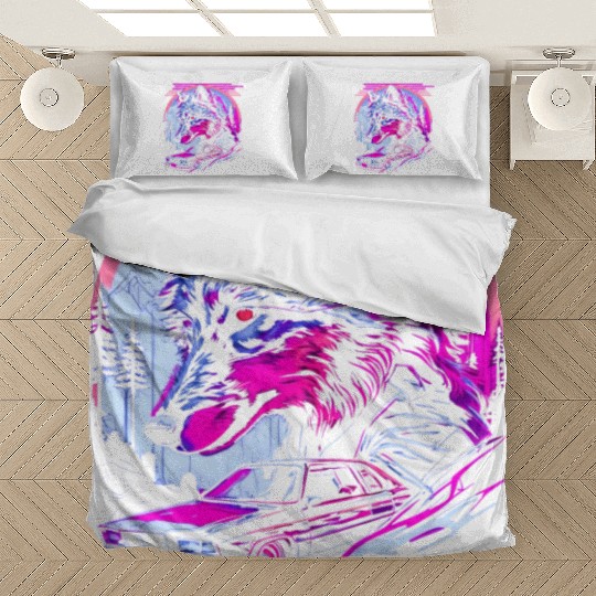 Retro Synthwave Gangster Wolf Bedding Sets