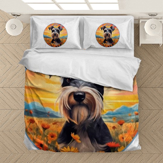 Miniature Schnauzer Mountain Flower Cute Colorful Bedding Sets