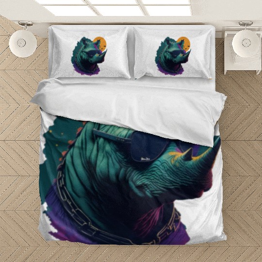 Rhino with Shades at night Bedding Sets
