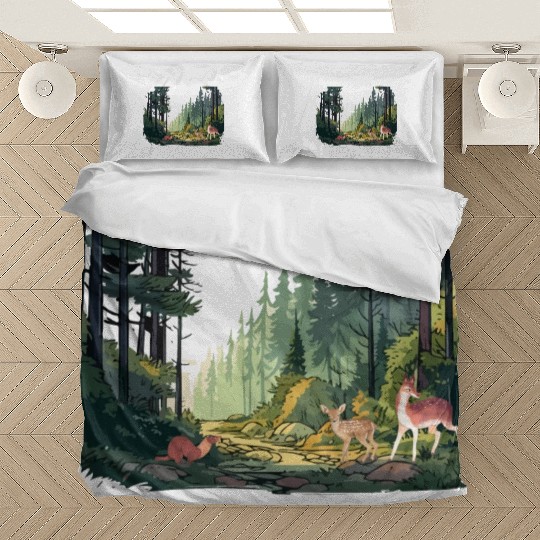 Forrest Background with Deer and Weasel Bedding Sets