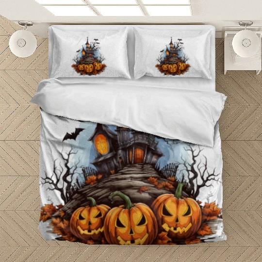 Halloween Pumpkin Bat Spell Haunted House Bedding Sets