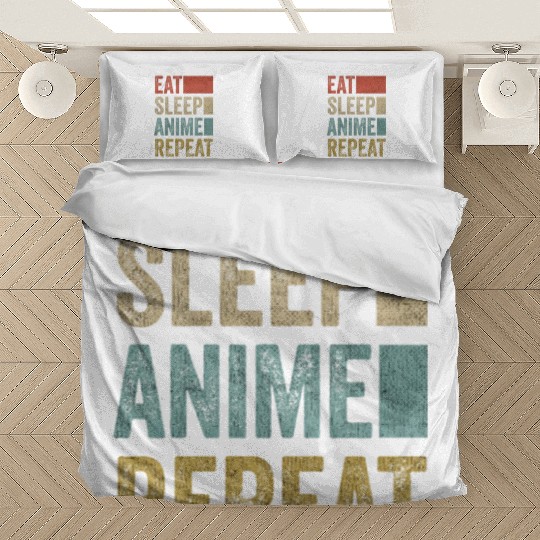 Vintage Retro Eat Sleep Anime Repeat Gift Funny Bedding Sets