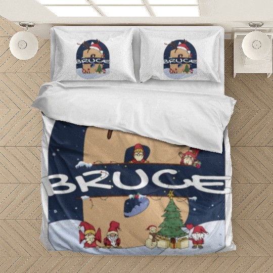 Awesome Bruce Name w Santa Hat in Xmas Theme Bedding Sets