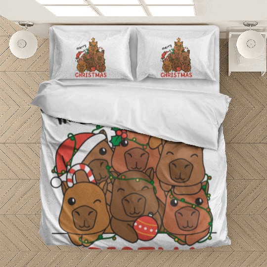 Capybara Christmas Tree Merry Christmas Bedding Sets