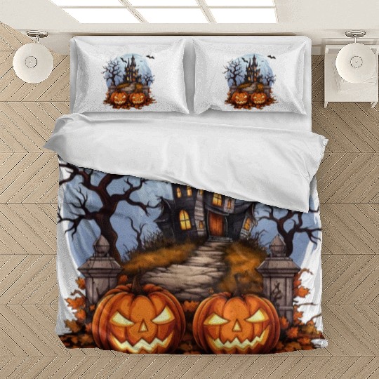 Spooky Haunted House Halloween Pumpkin Bat Bedding Sets