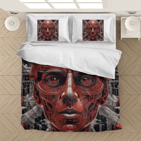 Techno red robot in the future Bedding Sets