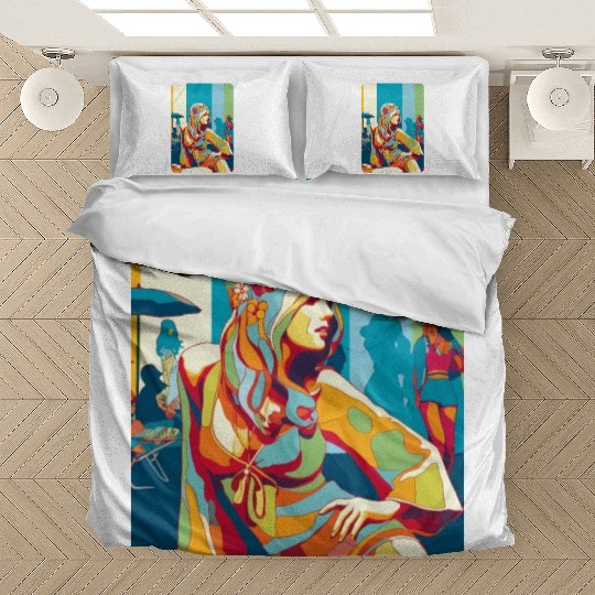 Hippie girl pose on holidays Bedding Sets