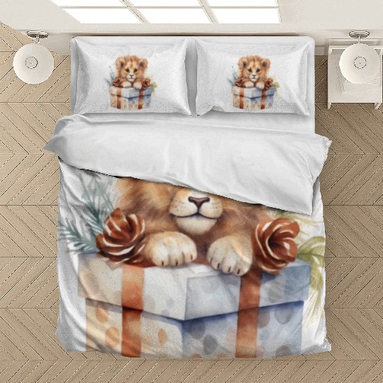African Lion inside a Christmas gift box Bedding Sets