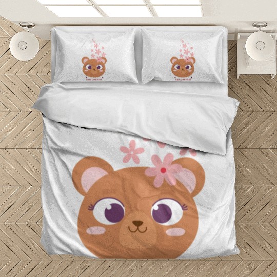 Teddy bear face with flower Bedding Sets