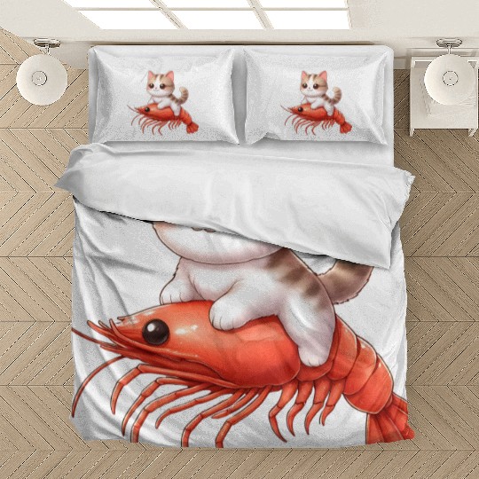 Cat rides on shrimp Bedding Sets