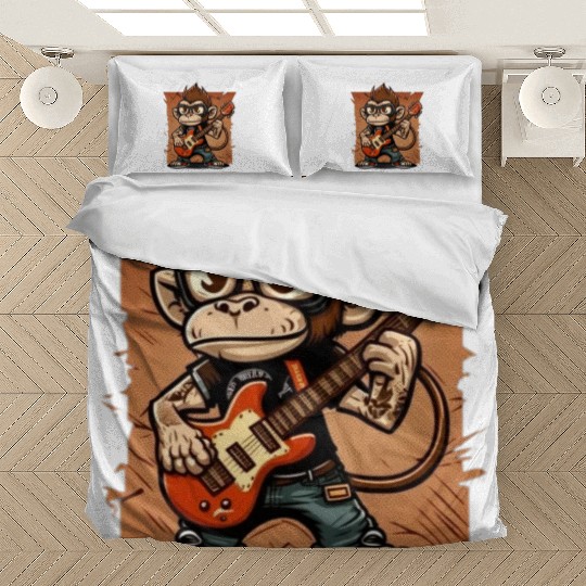 Monkey Chimpanzee Playing Acousitc Rock Guitar Bedding Sets