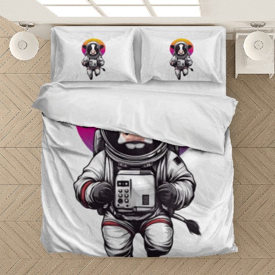 Floating cow in astronaut suit Bedding Sets