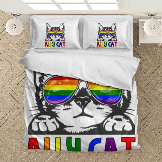 Ally Cat LGBT Gay Rainbow Pride Flag Bedding Sets