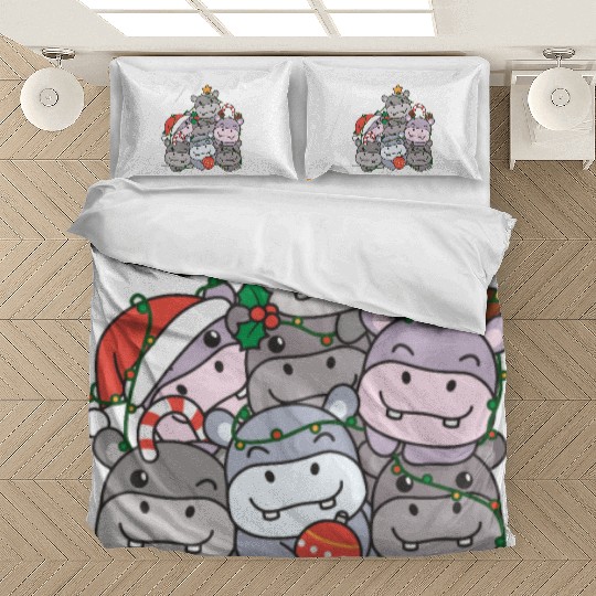 Hippo Christmas Tree Funny Animal Christmas Bedding Sets