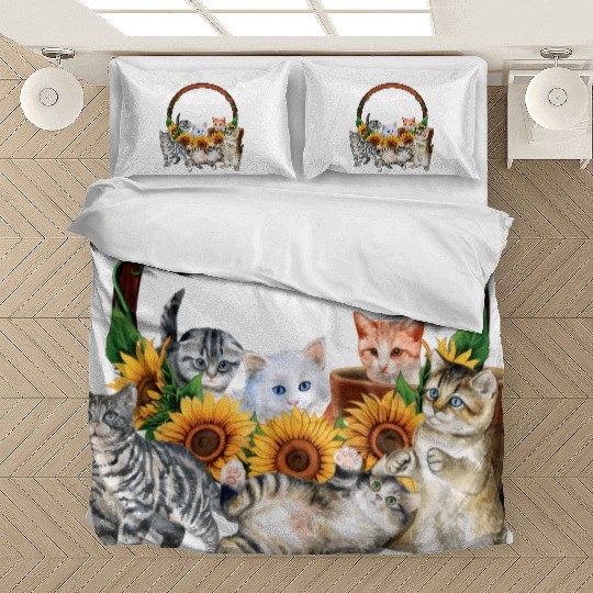 Kittens Sunflowers Gift For Cat LOver Bedding Sets